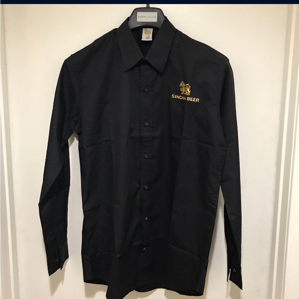 Men’s Singha logo long sleeve polo black medium size